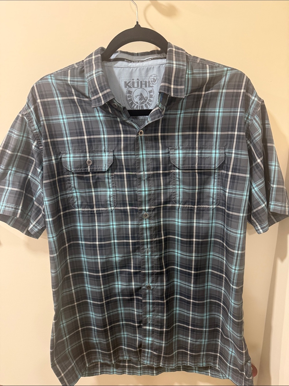 Kuhl Men's Black & Teal Plaid Short-Sleeve Button-Down